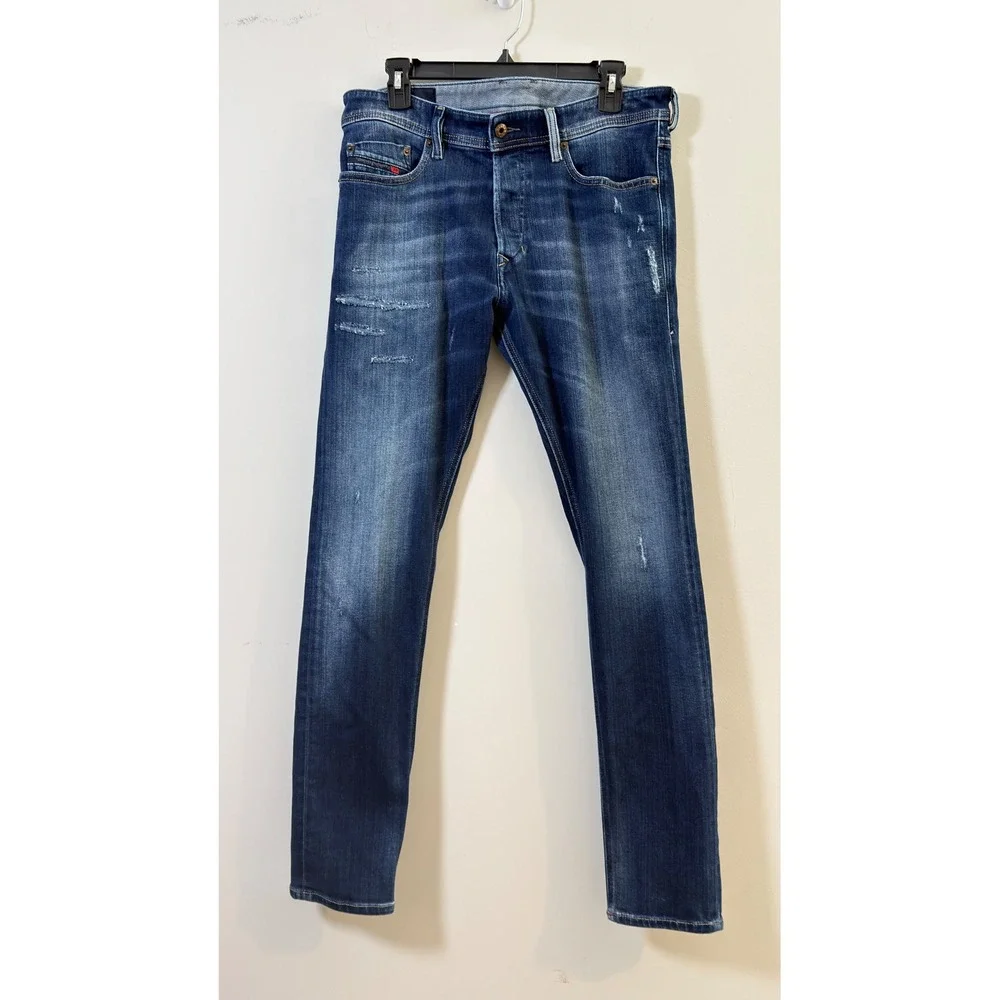 Diesel Tepphar Slim-Carrot Jeans Blue Distressed Stretch Button Fly Men's 31x32